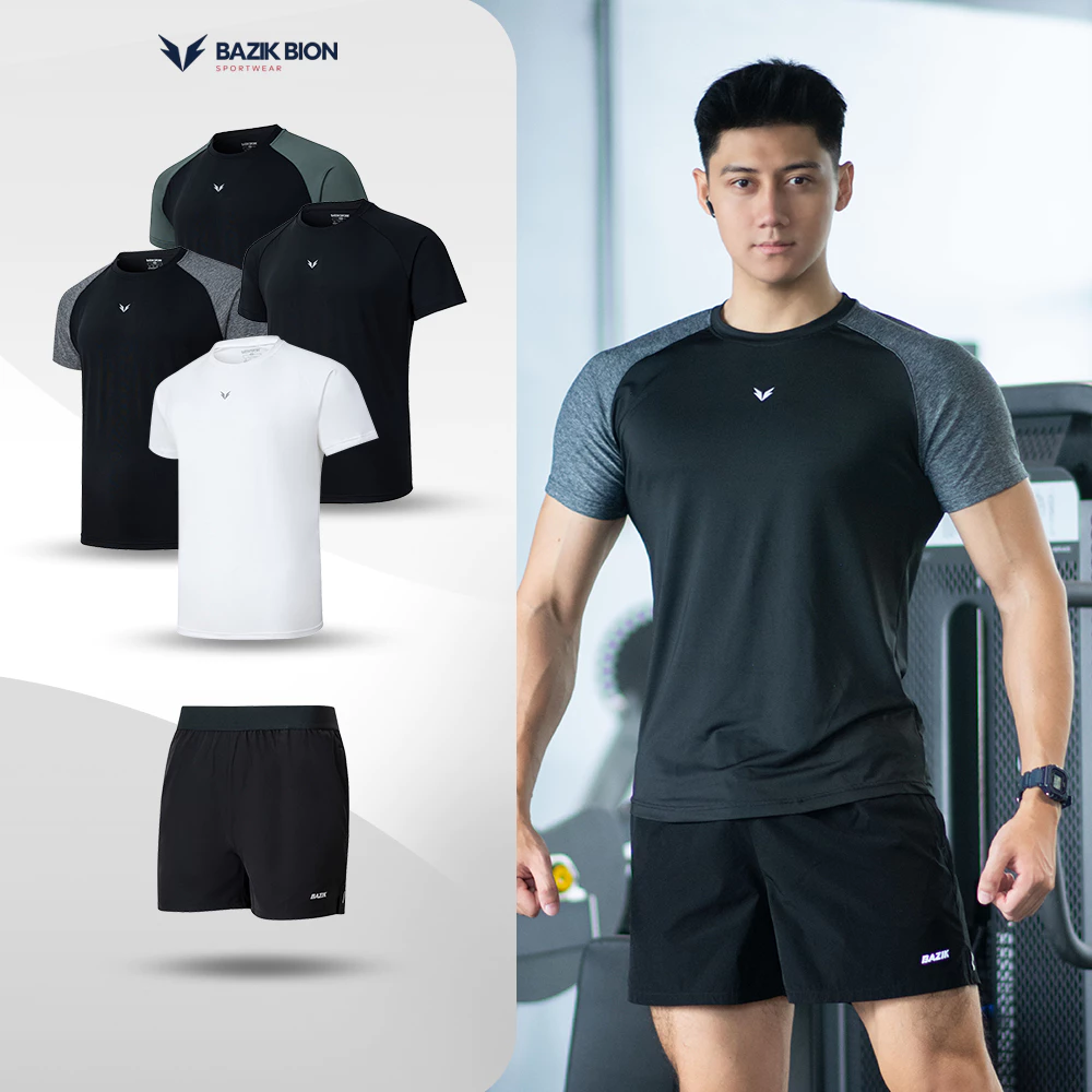 Áo Thể Thao Ngắn Tay BAZIK Wings W03 RAGLAN Và Quần Training Lightmax Co Giãn Thoải Mái, Tập Gym, Chạy Bộ - A09