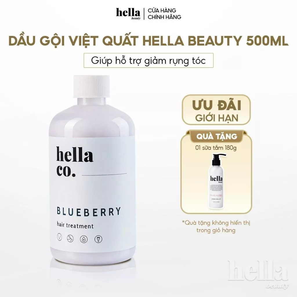 Dầu gội việt quất hỗ trợ giảm gãy rụng Hella Beauty 500g