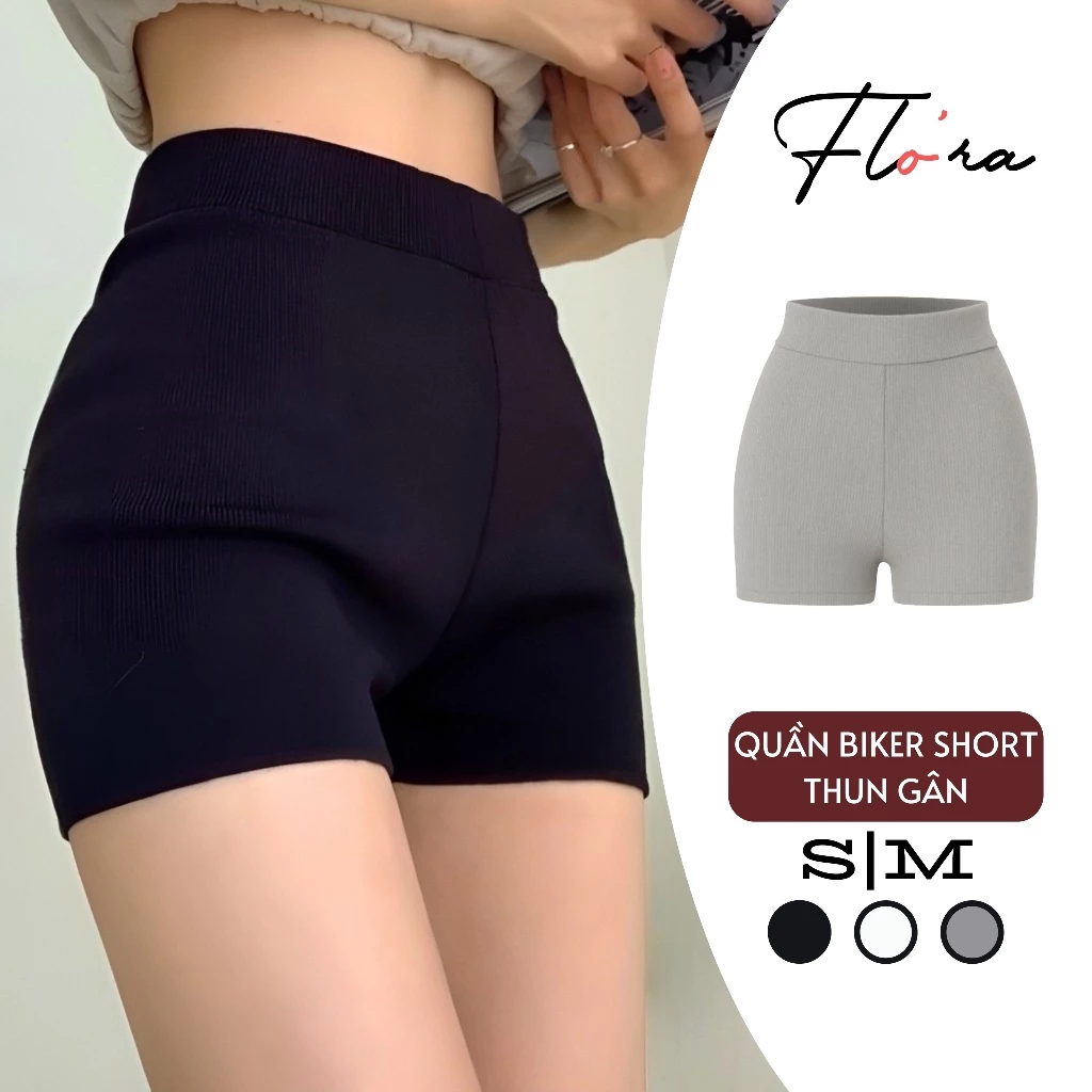 Quần BIKER SHORT Chất Thun Gân, Quần Đùi Nữ QU01 Cạp Cao Tập Gym, Yoga, Dance Siêu Ôm Nâng Mông Thể Thao Flo'ra