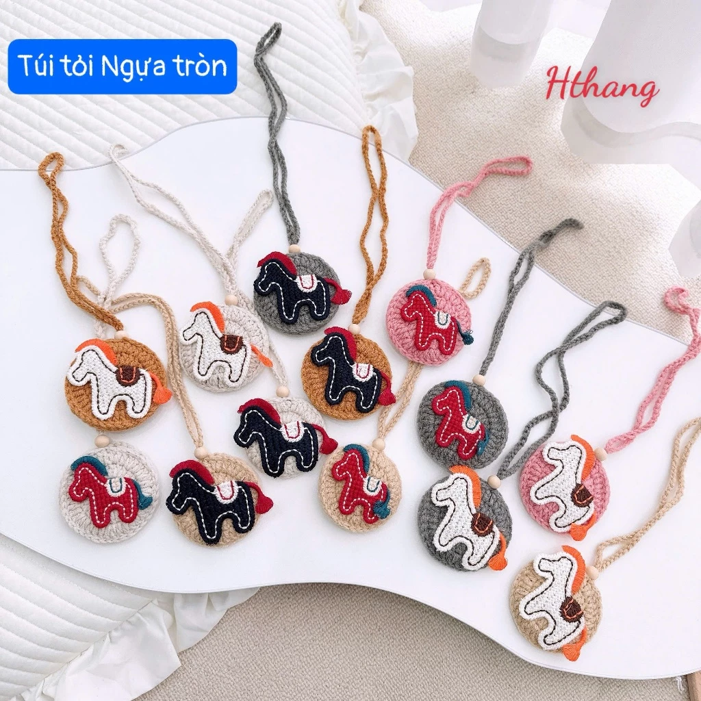 Túi Đựng Tỏi Len Đan Tay Đính Hình Ngựa Dễ Thương Cho Bé Sơ sinh Và Trẻ Nhỏ