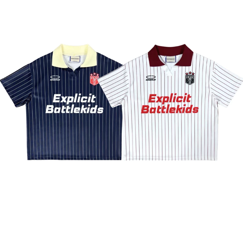 Áo Thun Polo form Boxy BATTLEKID Vải Thun Hai Da Mát không xù áo thun Jersey Thể Thao Phối Sọc