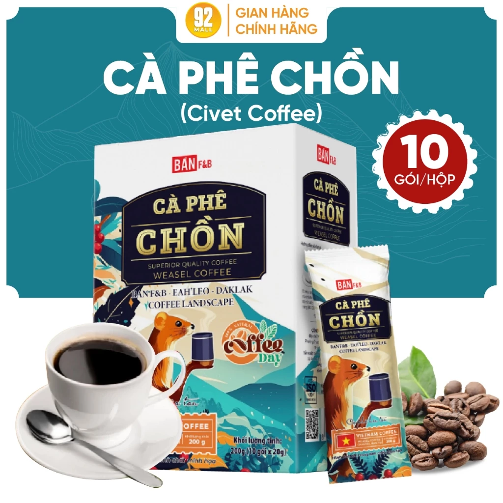 [SIÊU RẺ] Cà Phê Hương Chồn Hộp 10 Gói 200g Chuẩn Việt Đậm Vị Ngon