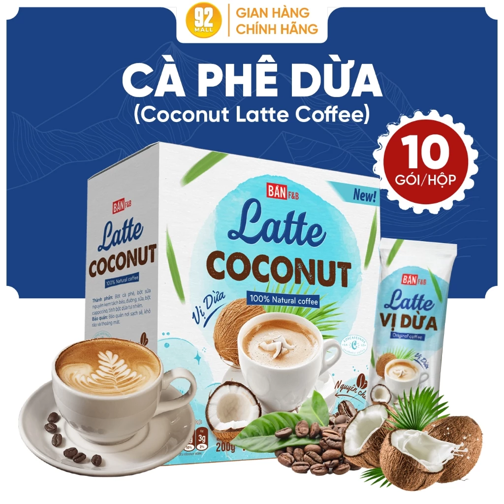 [SIÊU RẺ] Cà Phê Latte Vị Dừa Chuẩn Việt Đậm Vị Ngon Khó Cưỡng Hộp 10 gói 200g