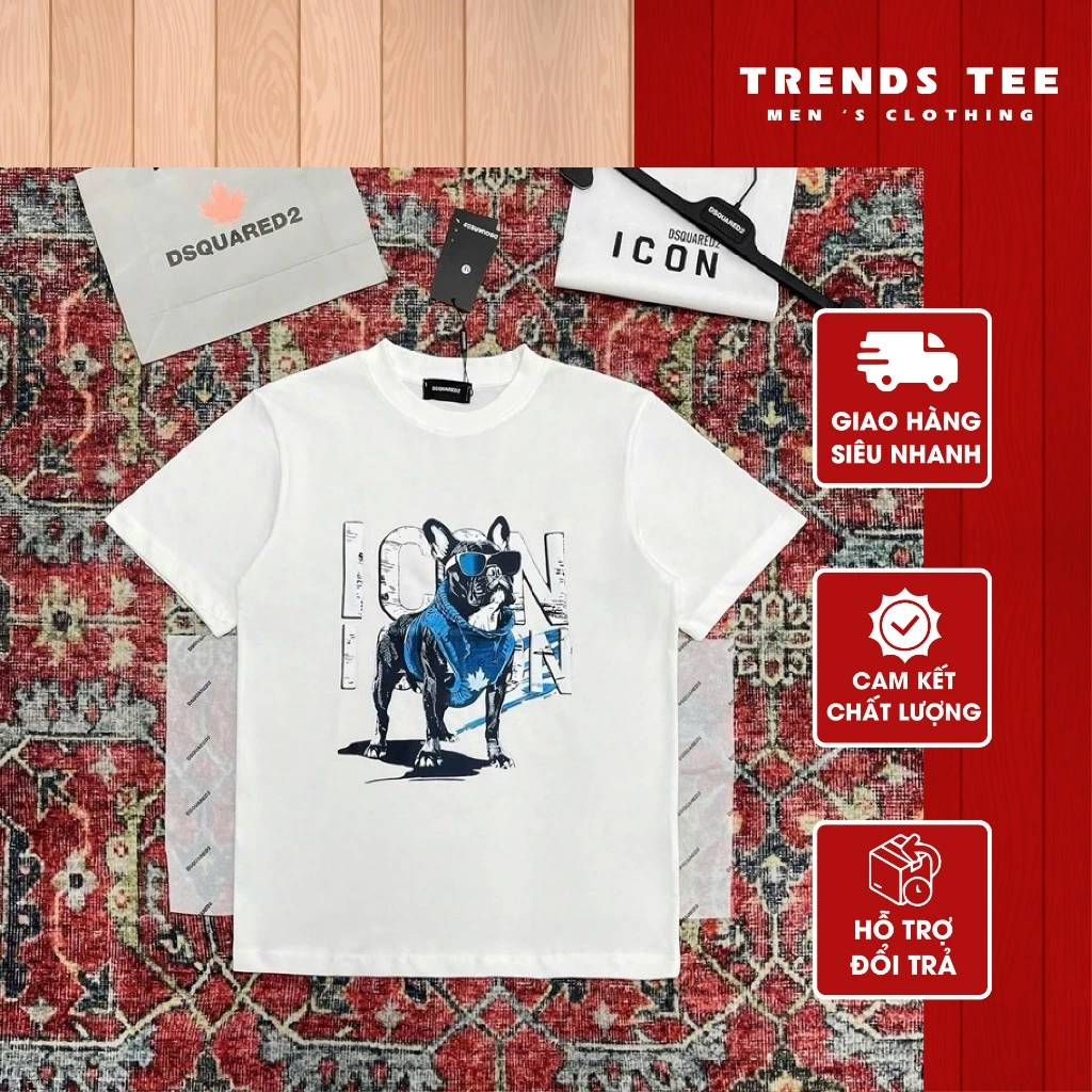 Áo Thun Nam Nữ Cotton 100% Cao Cấp 250Gsm In Hình DSQ Chó Icon Form Dày Dặn Co Giãn 2 Chiều