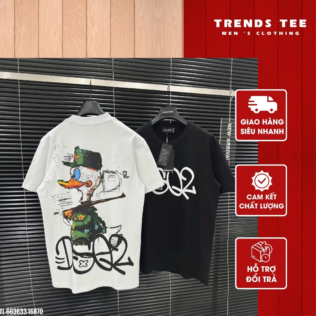 Áo Thun Nam Nữ Cotton 100% Cao Cấp 250Gsm In Hình DSQ Thỏ Đội Mũ Form Dày Dặn Co Giãn 2 Chiều