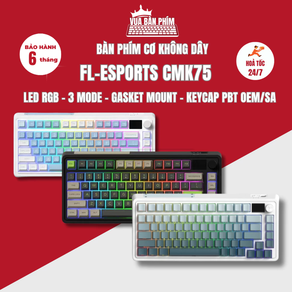 [HÀNG SẴN] Bàn phím cơ FL-Esports CMK75 3 mode, hostswap , led rgb, mạch xuôi , màn hình tùy chỉnh, gasket mount