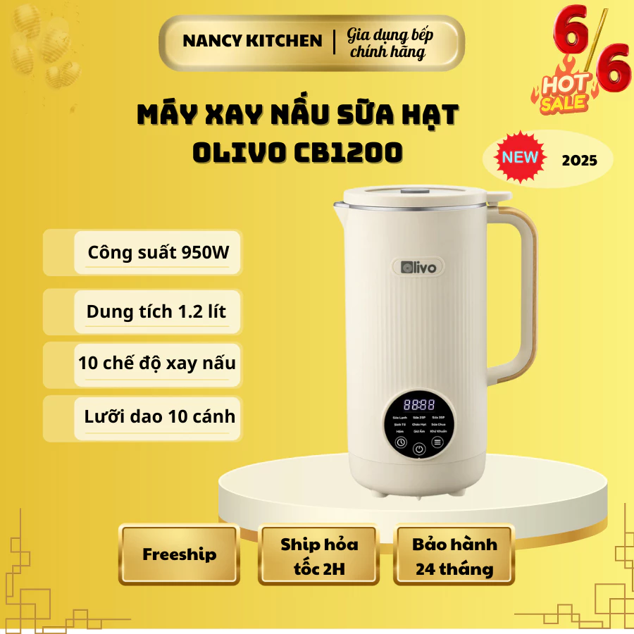 [Chính hãng] Máy xay nấu sữa hạt mini đa năng Olivo CB1200,Dung tích 1.2 lít, 10 chế độ,bh 24 tháng