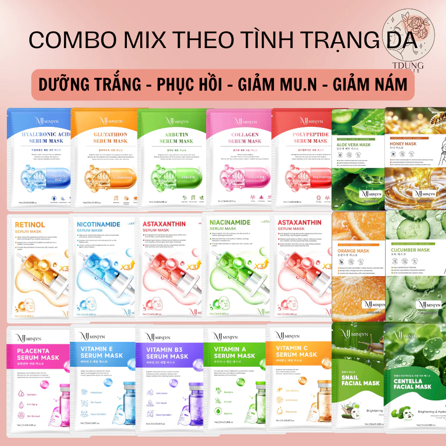 Combo mặt nạ mix theo làn da cấp ẩm dưỡng trắng da giảm thâm nám giúp da trắng sáng căng bóng