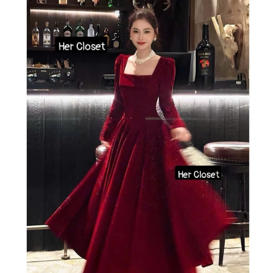 [VÁY THIẾT KẾ]Váy nhung kim tuyến cổ vuông bling đầm nhung cổ vuông dáng dài váy maxi đầm maxi sang chảnh đàm đi tiệc să