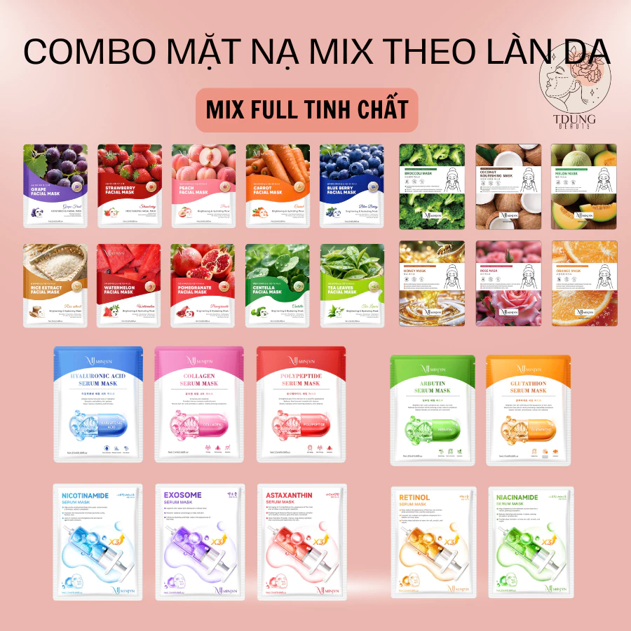Combo mặt nạ mix theo tình trạng da cấp ẩm dưỡng trắng da giảm thâm nám giúp da trắng sáng