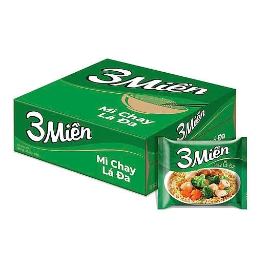 Thùng 30 Gói Mì Chay Lá Đa 3 Miền 65g - UN11T Date T5/2027