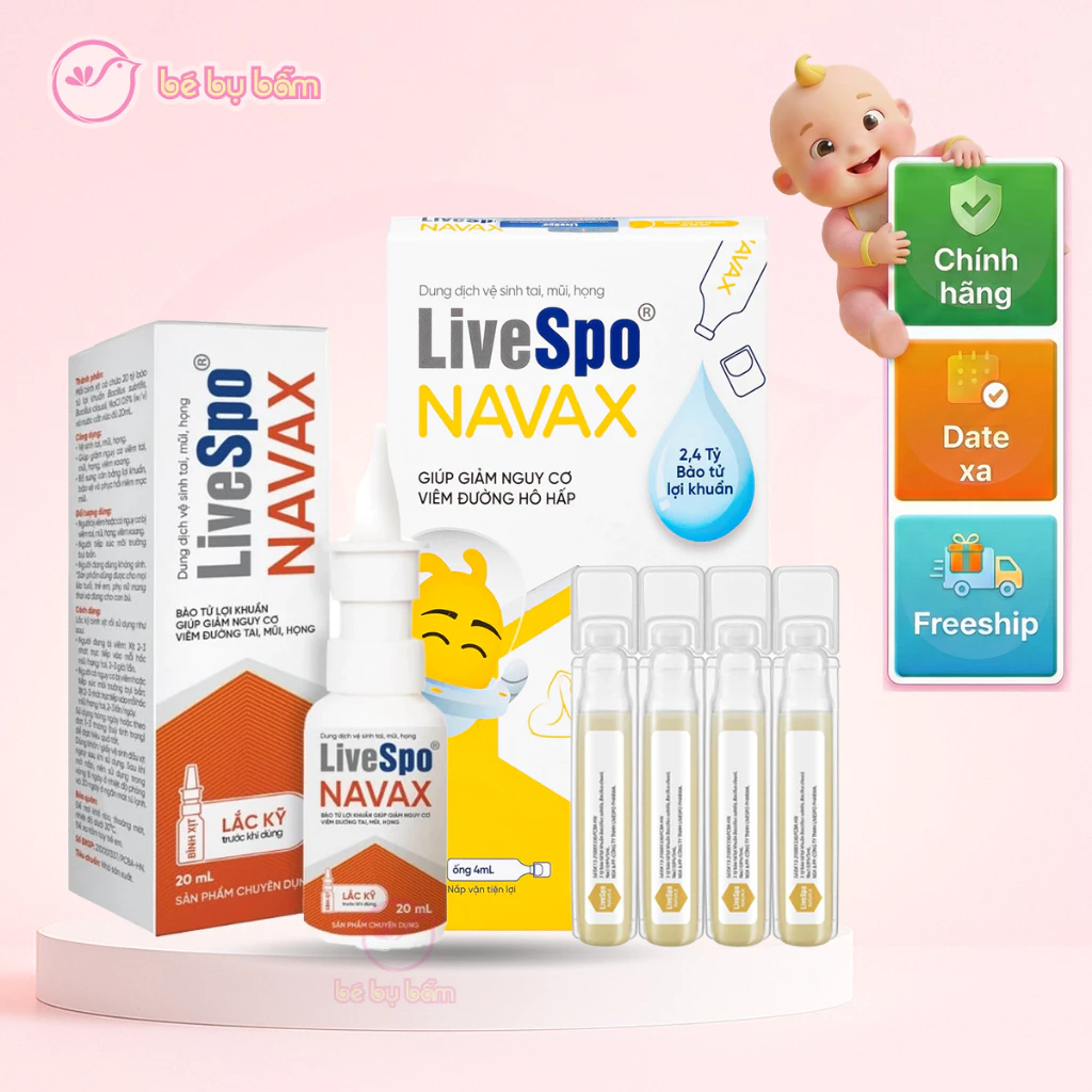 💧 LiveSpo NAVAX KIDS - Nước muối sinh lý Nhỏ mũi, họng cho bé và trẻ sơ sinh chứa Bào tử lợi khuẩn
