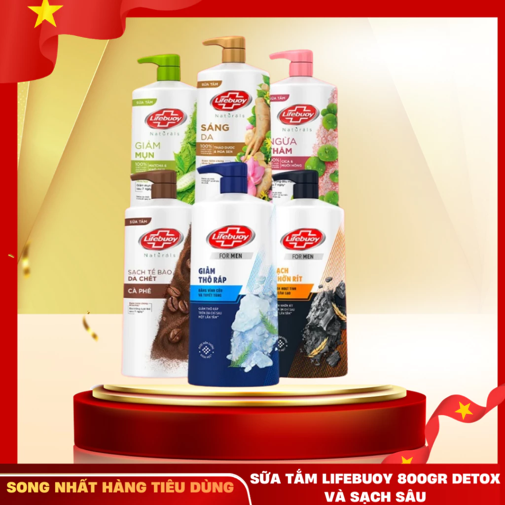 Sữa Tắm Lifebuoy 800gr Detox Và Sạch Sâu Khỏi Bụi Mịn Pm2.5 Detox 100% Từ Thiên Nhiên Diệt Khuẩn