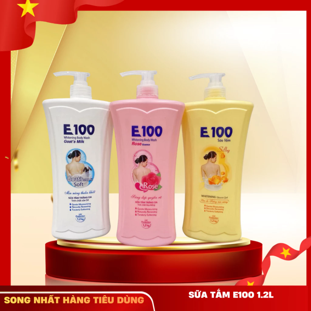 SỮA TẮM E100 SILKY/Tinh Chất Dê/Hoa Hồng 1200ml (3 Màu)