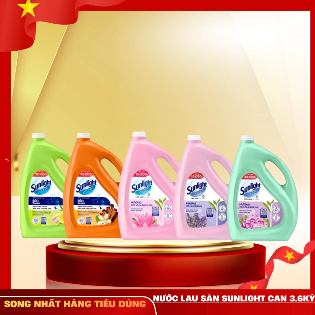Nước lau sàn Sunlight can 3.6ký - Hương Thiên nhiên - Hương Hoa hạ Bạc hà - Hương LIly