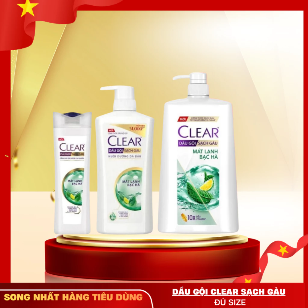 Dầu Gội Clear Sạch Gàu 170gr/340gr/630gr/880gr/1.4kg Mát Lạnh Bạc Hà Đánh Bay Gàu, Ngứa, Vi Khuẩn