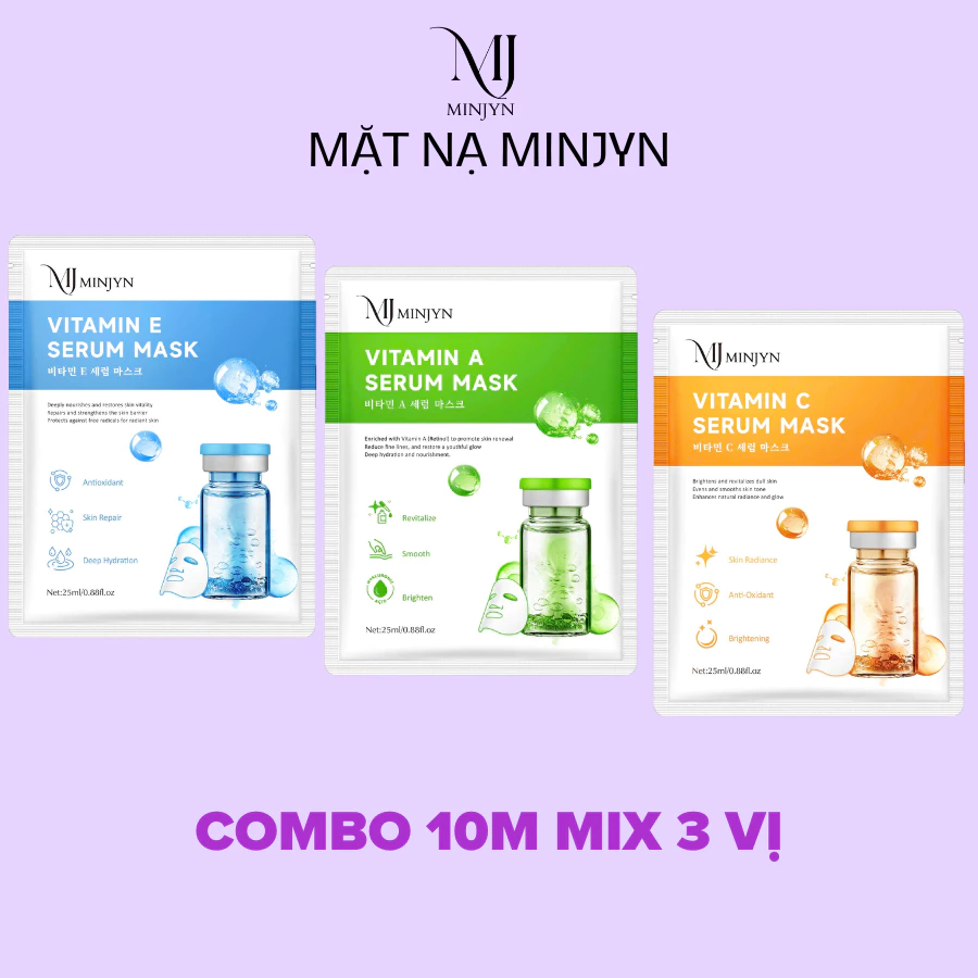 Combo 10 Mặt Nạ Giấy Dưỡng Da Vitamin E, A, B, C Bổ Sung Collagen Giảm Thâm Dưỡng Trắng Ngừa Mụn Nội Địa Trung