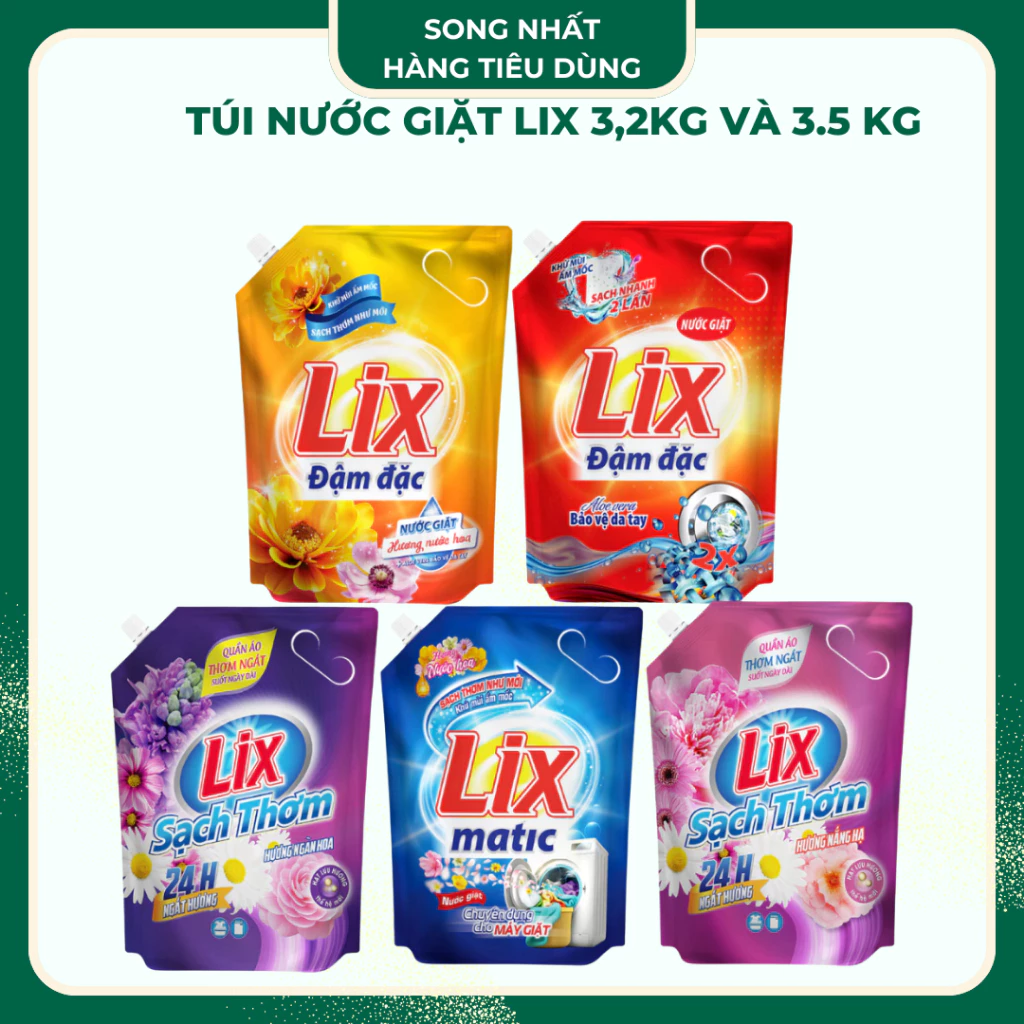 Túi nước giặt LIX 3,2kg và 3.5 kg đa dạng mùi hương, sạch sâu, giúp quần áo lưu hương thơm cả ngày