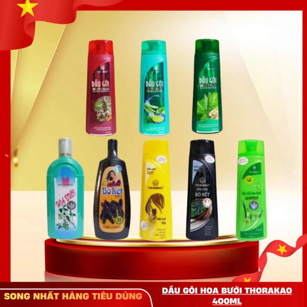 (CÓ HÓA ĐƠN) Dầu gội hoa bưởi Thorakao bồ kết, chanh xả bạc hà, củ xả mần trầu 400ml
