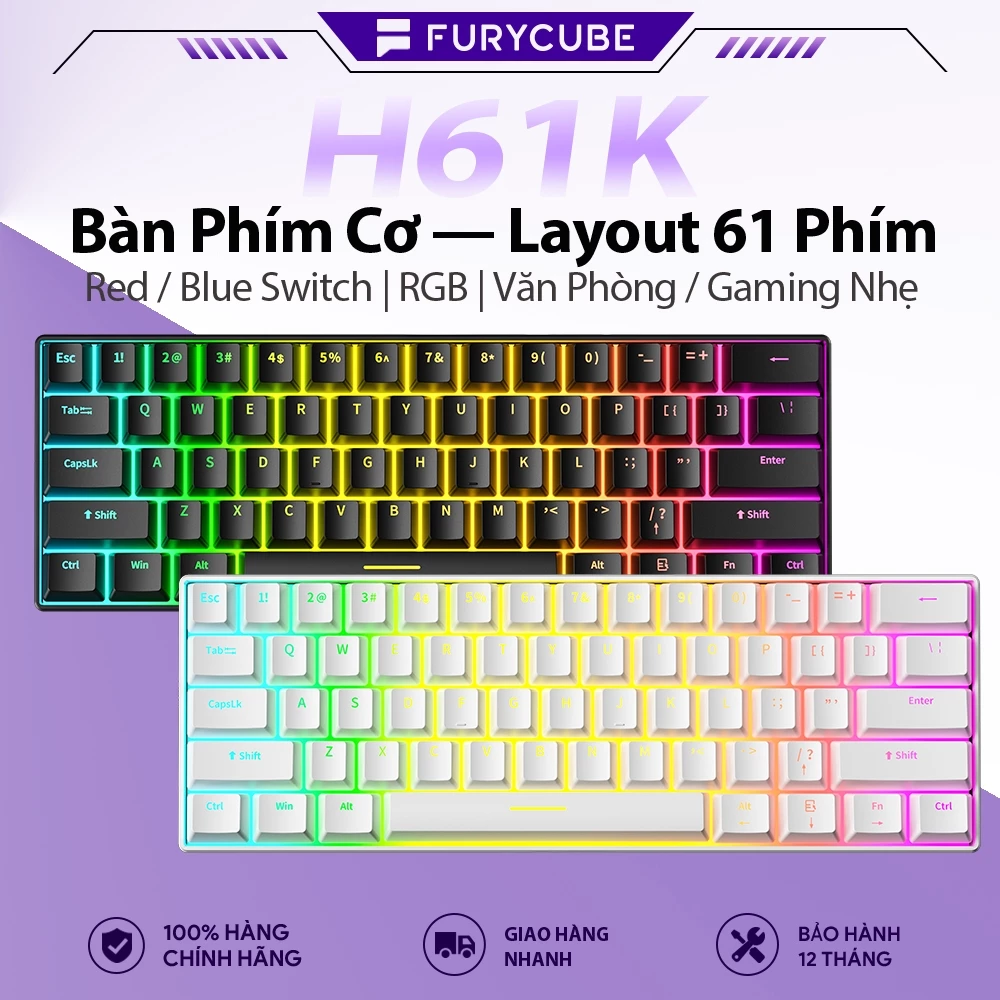Bàn Phím Cơ Gaming Có Dây Zifriend H61K – Layout 61 Phím, Hotswap, LED RGB, Red / Blue Switch