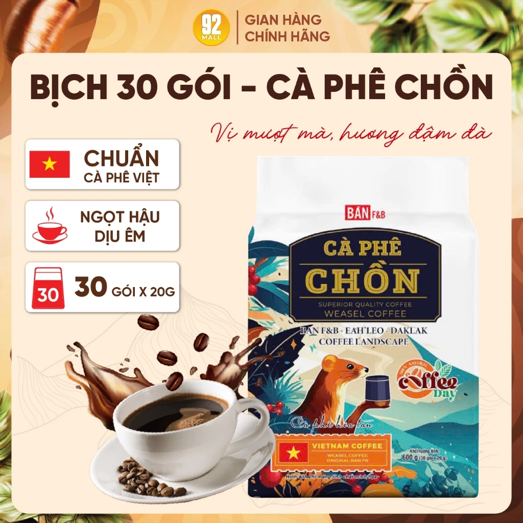 [Bịch 30 Gói] Cà Phê Chồn Cao Cấp Đậm Đà Hương Chồn Thương Hiệu Bản F&B