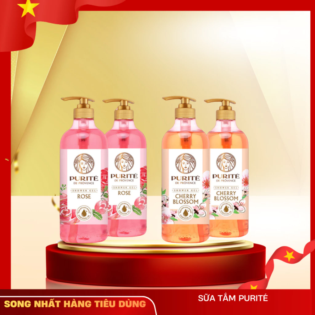 Sữa Tắm Purité Mềm Mịn tinh dầu thiên nhiên chai 850g tặng chai 250g