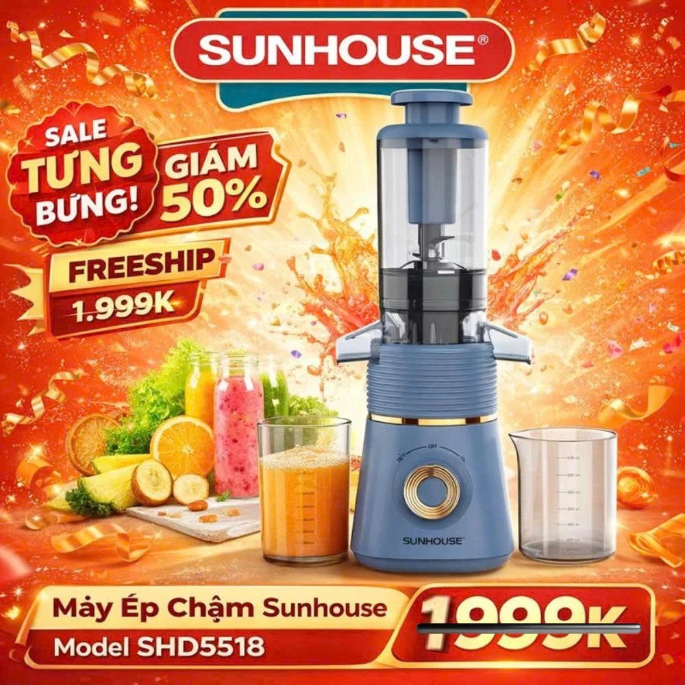 Máy ép chậm SUNHOUSE SHD5518 - Công nghệ ép chậm thông minh Bảo hành 12 tháng