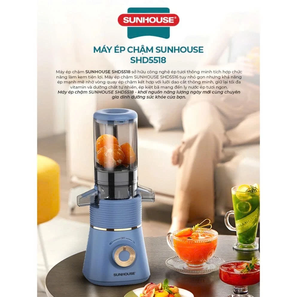 Máy ép chậm SUNHOUSE SHD5518 - Công nghệ ép chậm thông minh Sunhouse Bảo hành 12 tháng