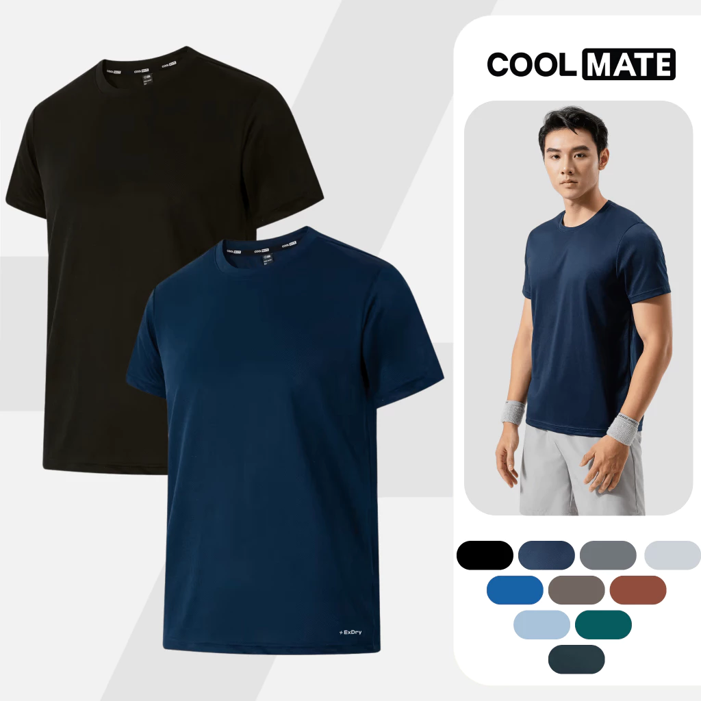 Combo 2 Áo thun nam thể thao tập Gym, Tennis, Pickleball Coolmate Basics thoải mái, thấm hút tốt đang được đối chiếu cho người mua tại Việt Nam