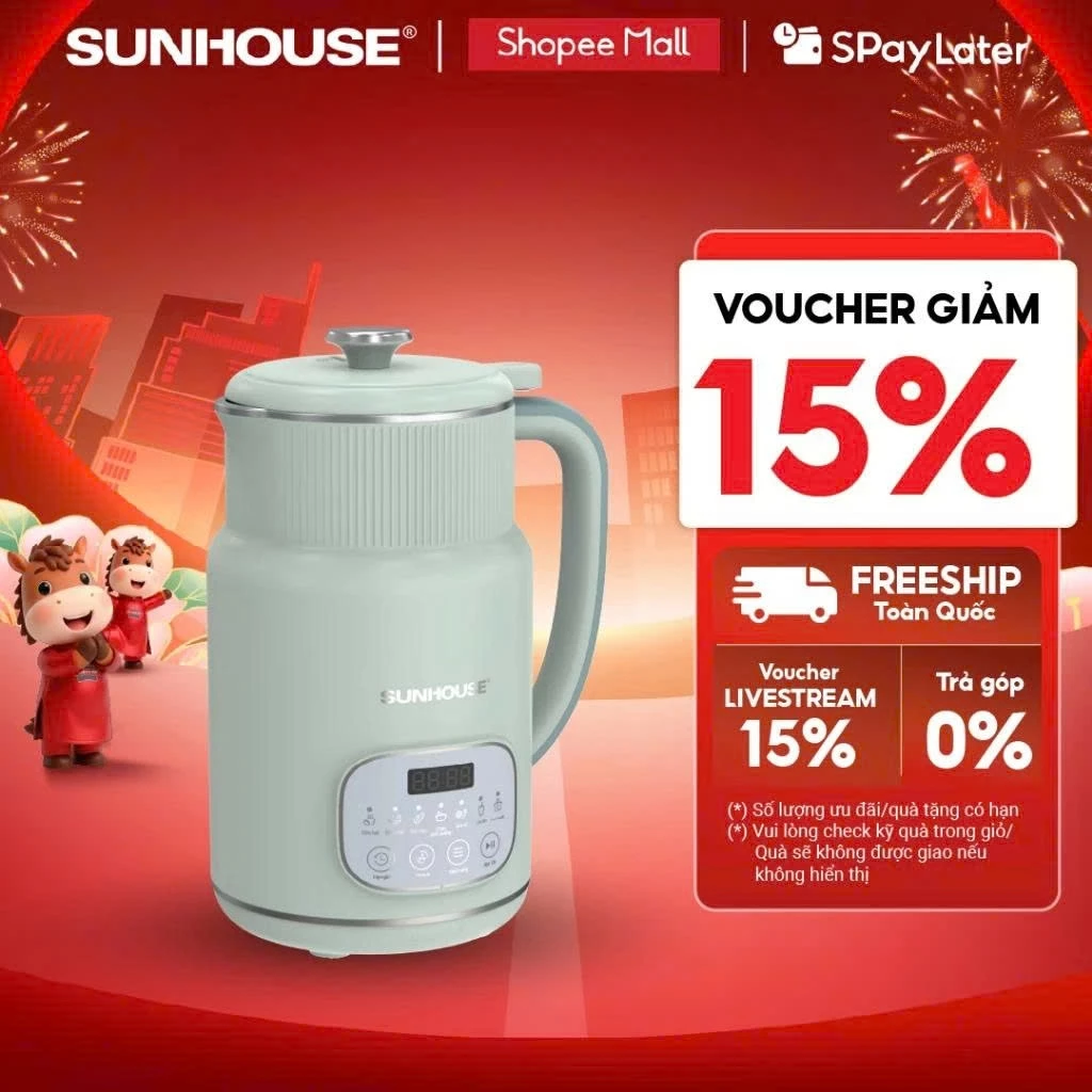 Máy Làm Sữa Hạt Đa Năng Sunhouse SHD5260 SHD5261 – 800ml – Cối 2 lớp – Hẹn giờ nấu thông minh