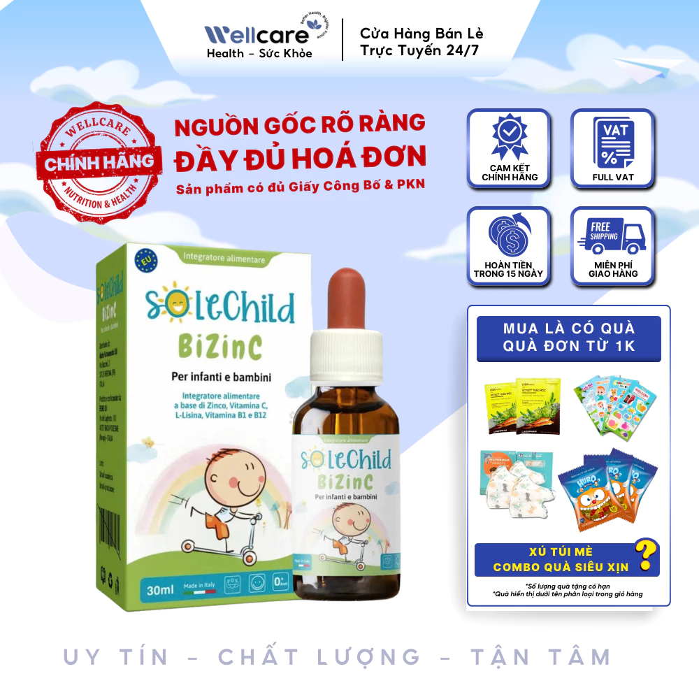 [✨CHÍNH HÃNG] Solechild BizinC - Lọ 30ml - Kẽm hữu cơ và các Vitamin giúp bé ăn ngon, tăng đề kháng