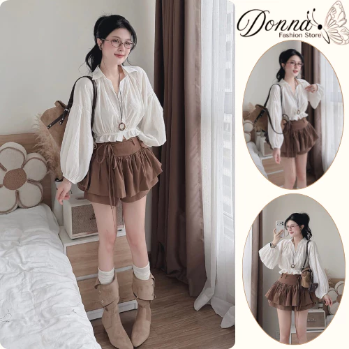 Set đồ nữ, đồ bộ nữ DONNA HCOM26913 áo tay bồng dáng ngắn mix chân váy xoè tầng siêu xinh