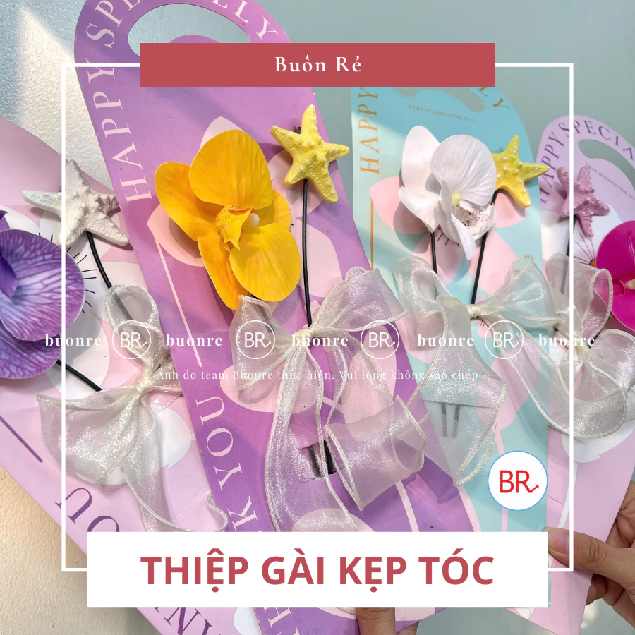 [Quà Tặng 14/3] Thiệp gài kẹp tóc hoa lan xinh xắn – Bìa giấy cứng găn kẹp tóc phụ kiện quà tặng bạn gái, lớp học 03156