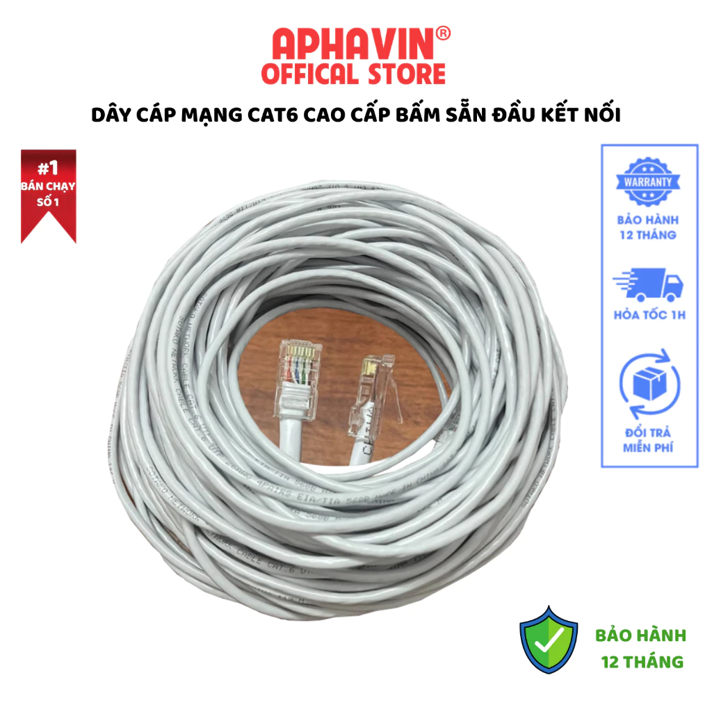 Dây Cáp Mạng Cao Cấp Premium White Chuẩn Cat6 - Tốc Độ 1Gbps Siêu Nhanh, Lõi Đồng Nguyên Chất, Màu Trắng Tinh Tế Thẩm Mỹ