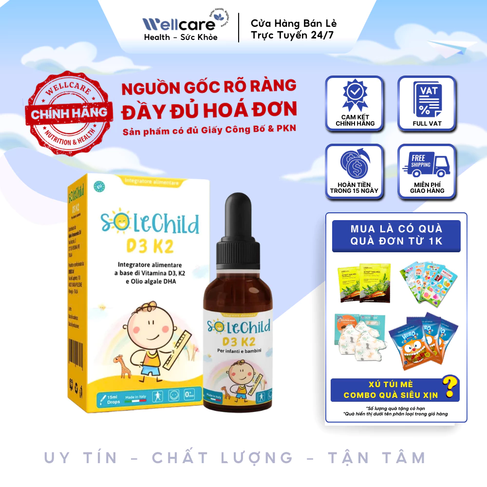 [✨CHÍNH HÃNG] Solechild D3K2 - Lọ 15ml - Bổ sung D3K2, DHA cho bé phát triển chiều cao, ngủ ngon hơn
