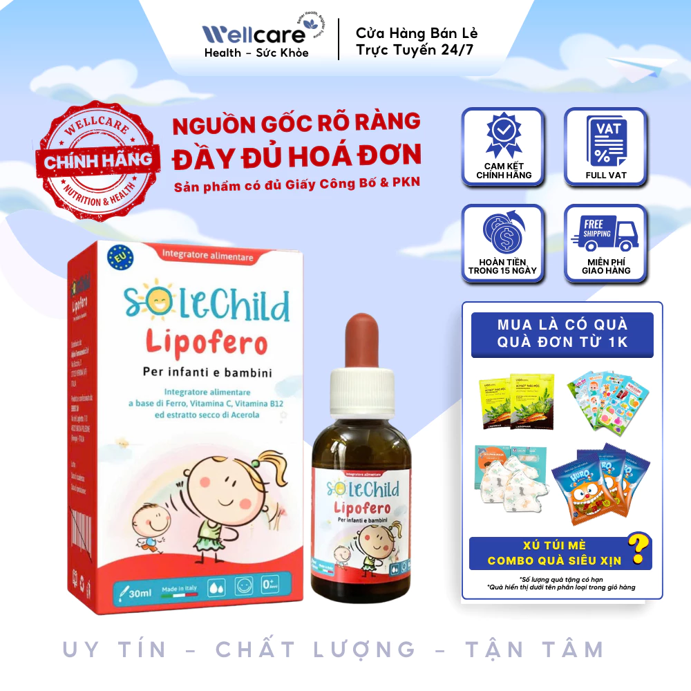 [✨CHÍNH HÃNG] Solechild Lipofero - Lọ 30ml - Bổ sung Sắt hữu cơ công nghệ vi nang, không táo bón cho bé