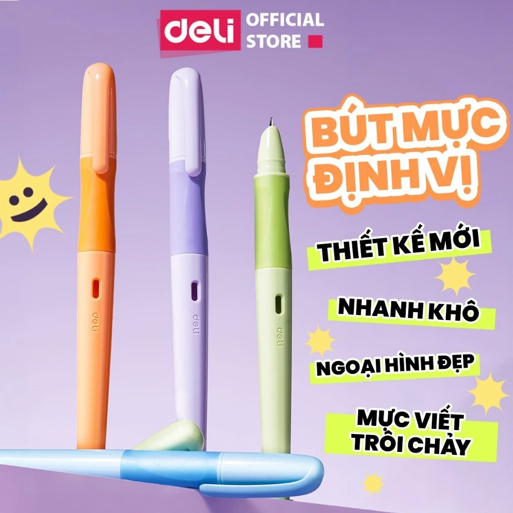 [MUA 3 GIẢM 30%] Bút Máy Học Sinh Định Vị Mực Xanh Đen Deli Cố Định Cách Cầm Nắm Bút Luyện Viết Chữ Đẹp Tiện Dụn