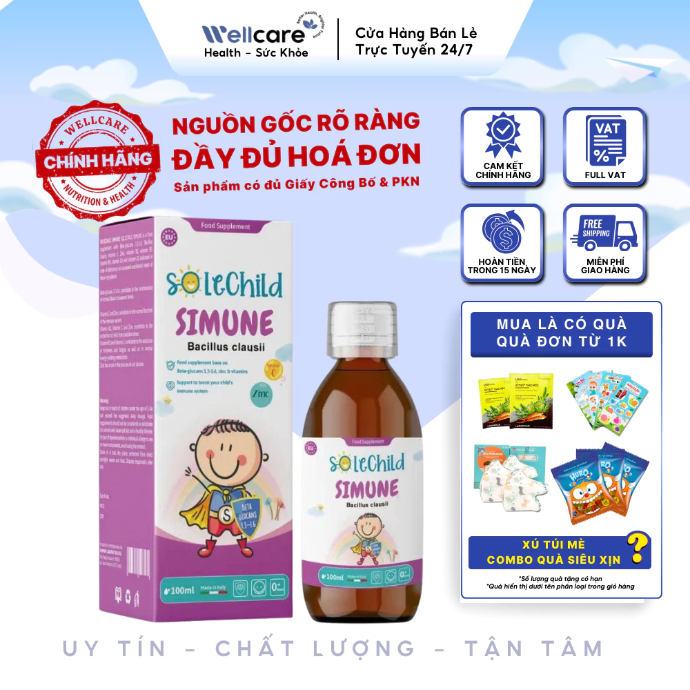 [✨CHÍNH HÃNG] Solechild Simune - Chai 100ml - Bổ sung Beta-glucan, lợi khuẩn, vitamin, khoáng chất, Tăng đề kháng cho bé
