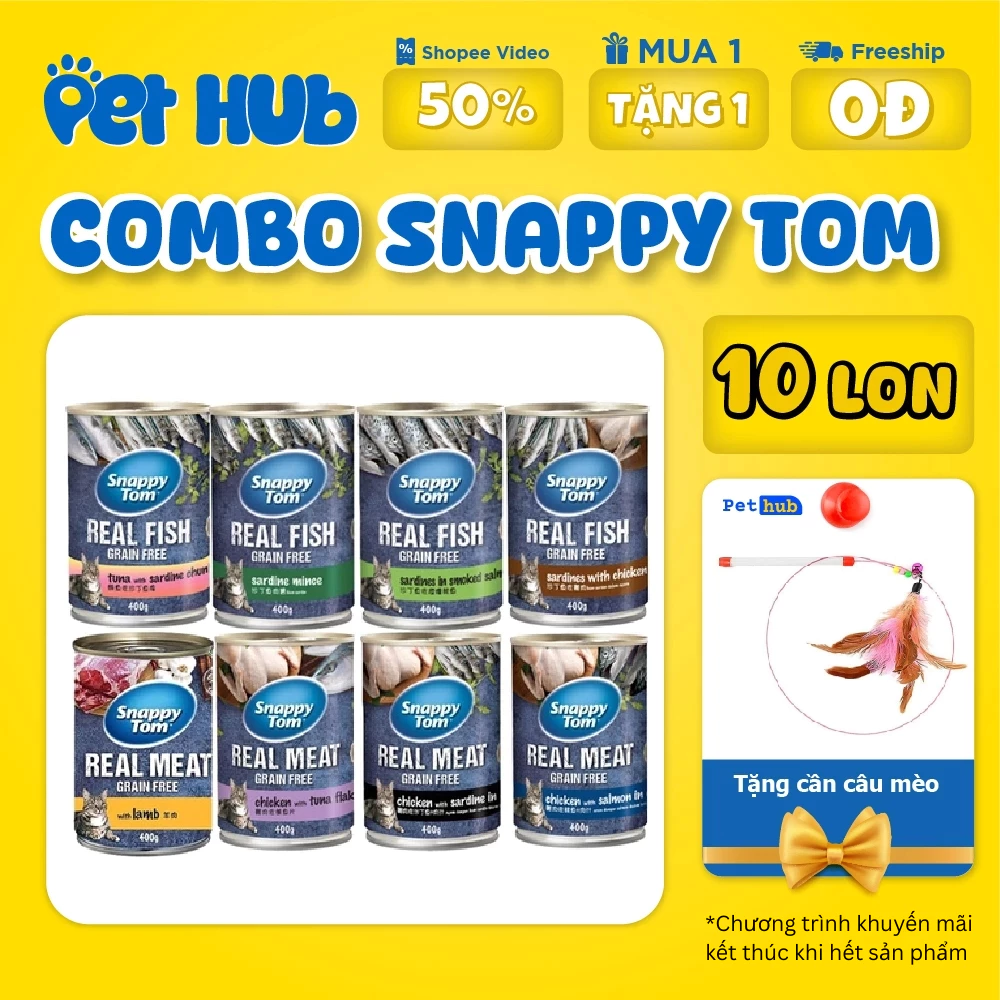 [400g] COMBO 12-6 Lon Pate Snappy Tom Hộp 400G Cho Mèo Cá Thật, Dạng Nguyên Miếng, Sốt, Nhuyễn