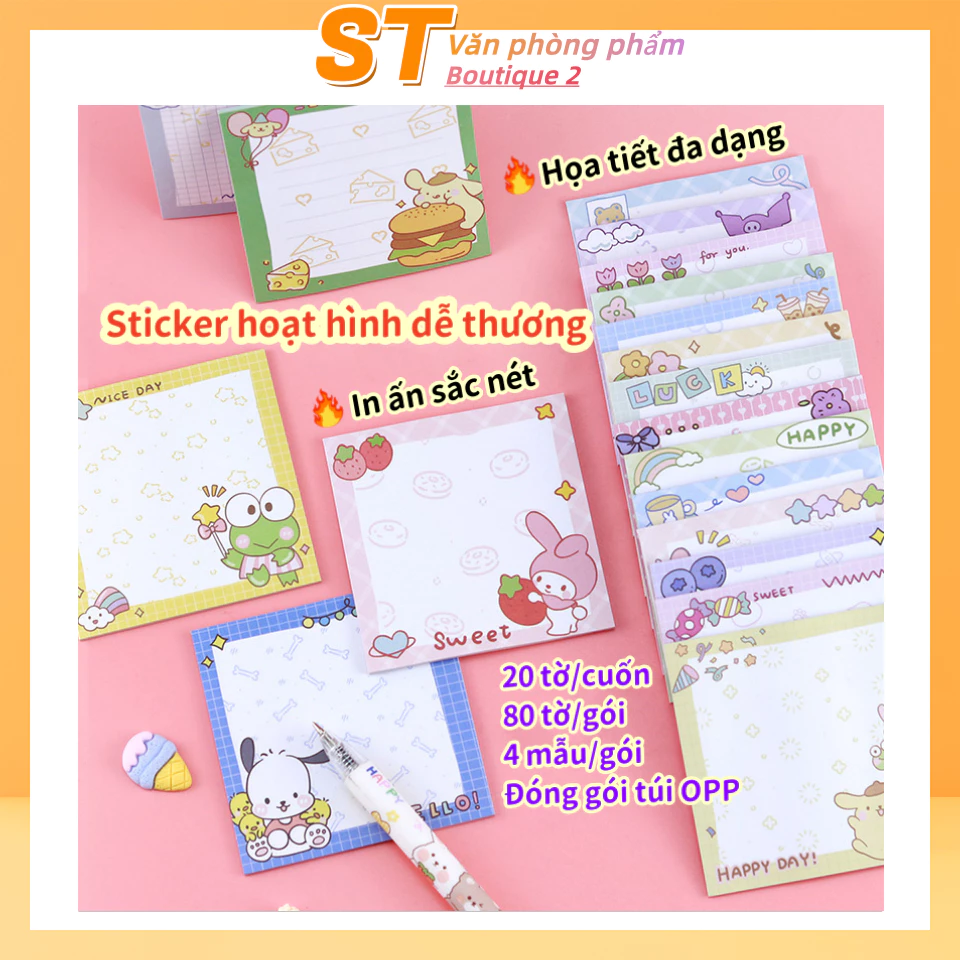 Bộ 4 cuốn giấy note hình dễ thương - Sổ ghi chú tiện lợi - Giấy nhắn - Giấy dán thông báo - Quà tặng ngày lễ đơn giản