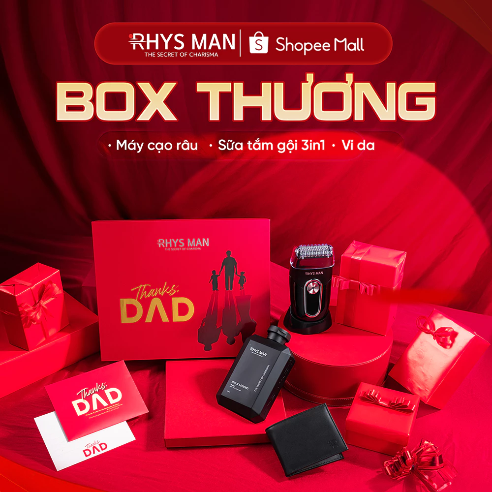 [QUÀ TẶNG CHO BỐ] Box Thương: Sữa tắm gội 3in1 350ml & Máy cạo râu công thái học & Ví da cao cấp Rhys Man
