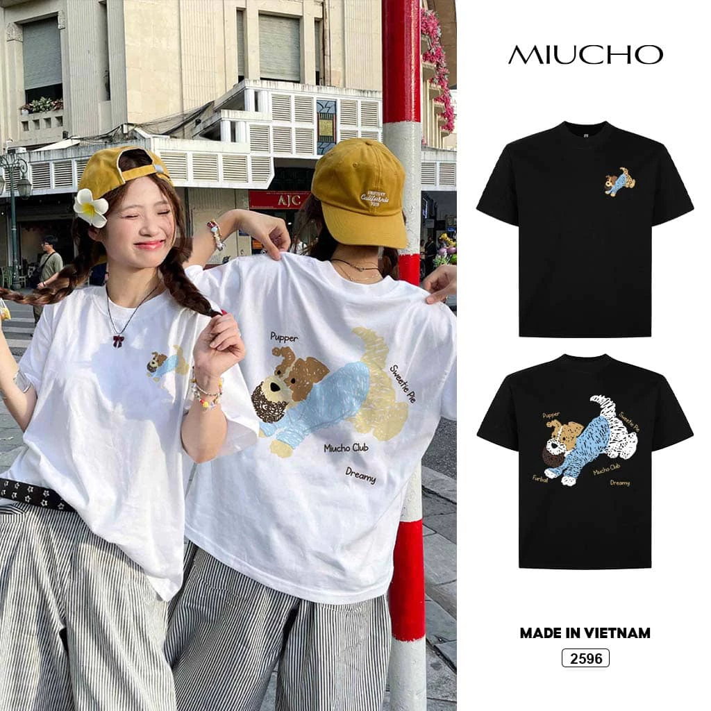 Áo thun boxy hình cún dễ thương 2596 Miucho thoáng mát phong cách Hàn Quốc in mix