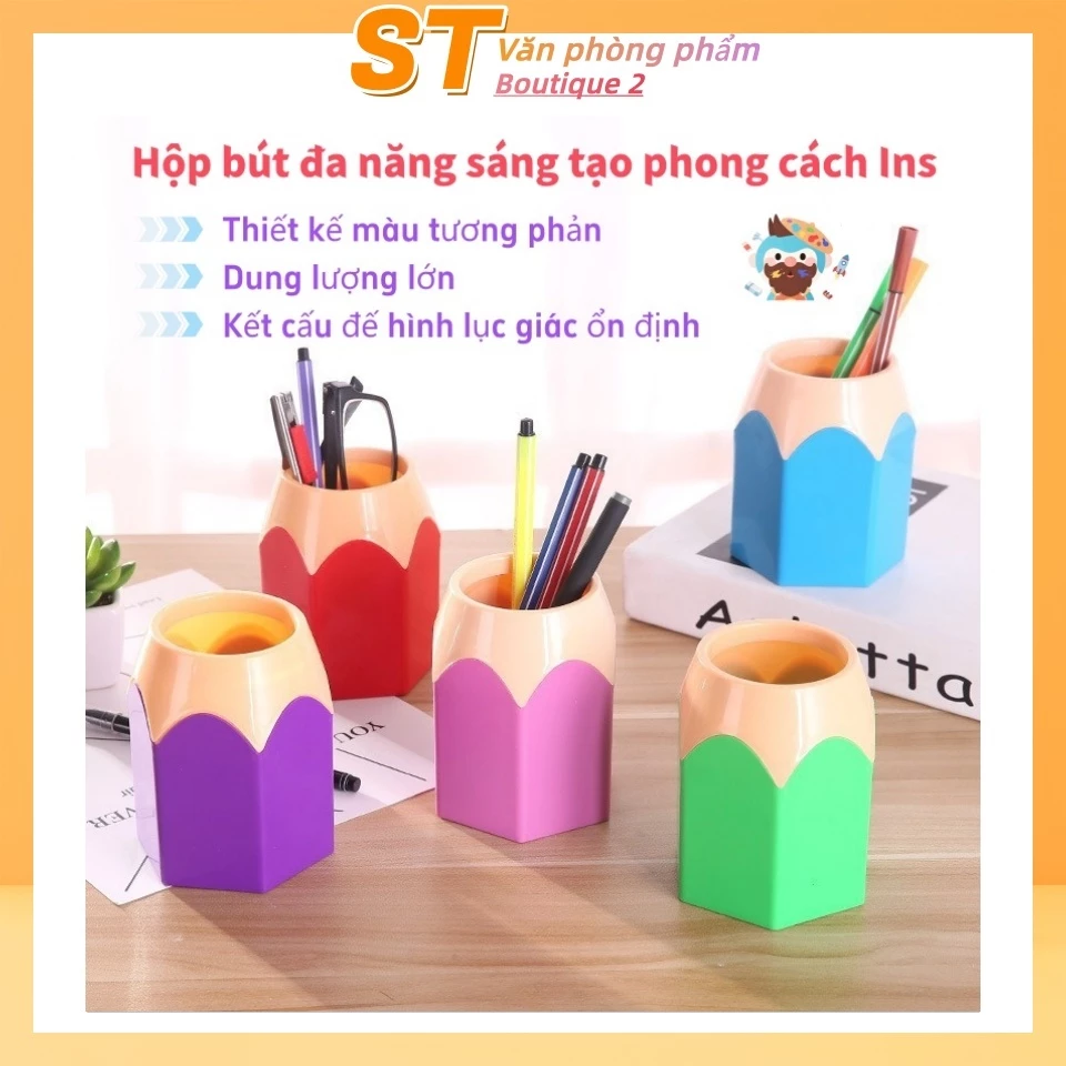 Hộp bút đa năng phối màu sáng tạo, thùng đựng đồ kiểu INS, vật trang trí bàn học cho học sinh và văn phòng