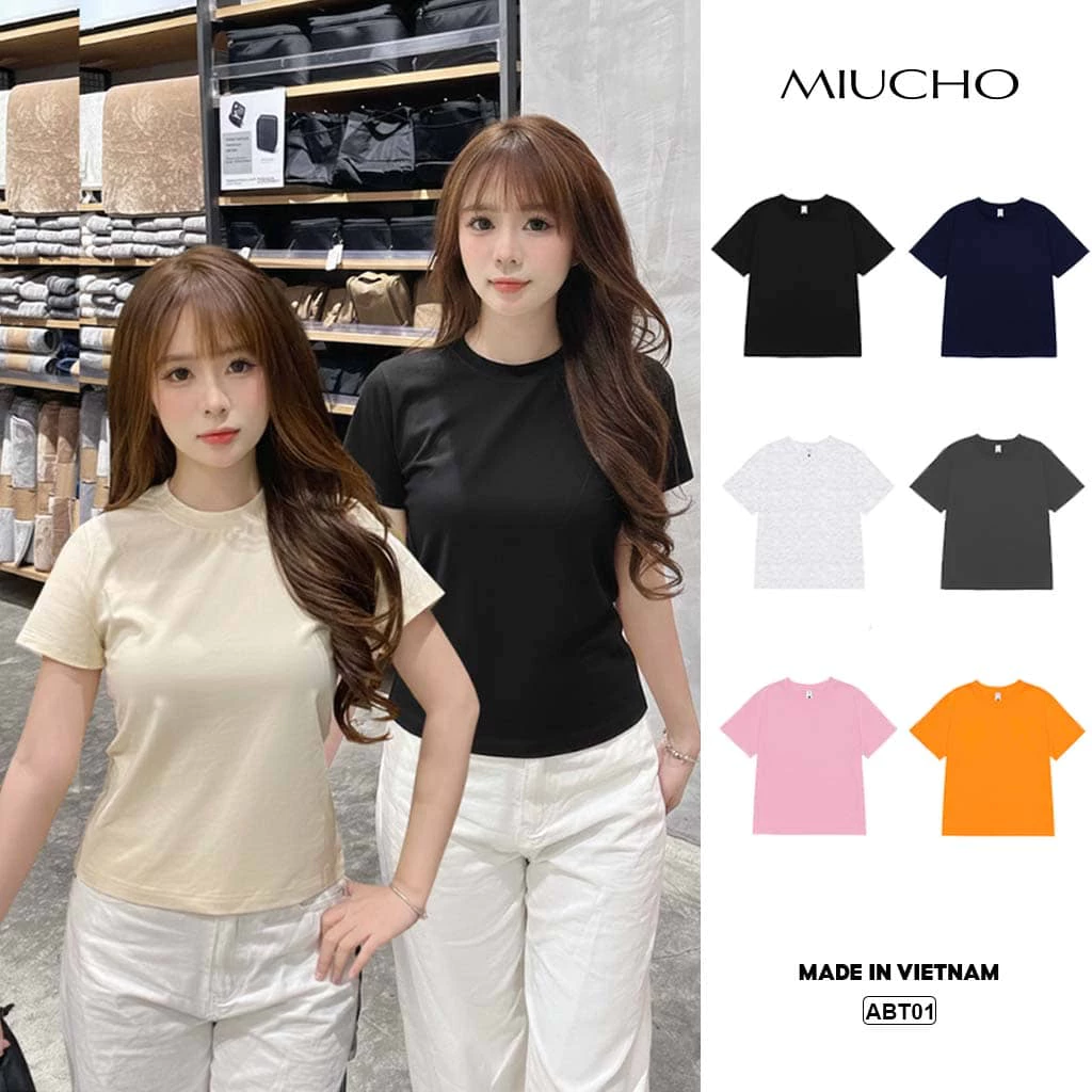 Áo Baby Tee form vừa Miucho vải co giãn thoáng mát thoải mái trơn basic nhiều màu dễ phối ABT01