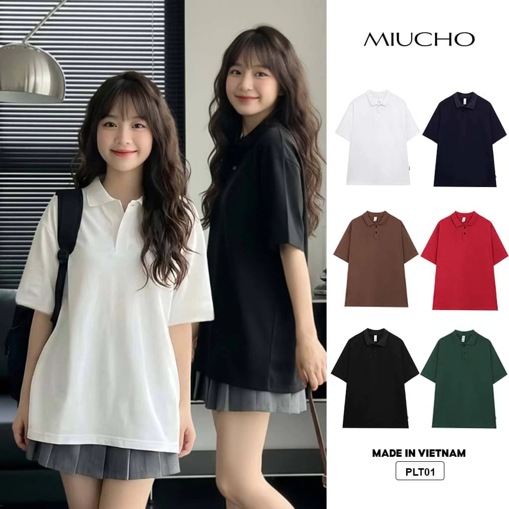 Áo polo nam nữ form rộng Miucho cotton 4 chiều thoáng mát trơn basic PLT01