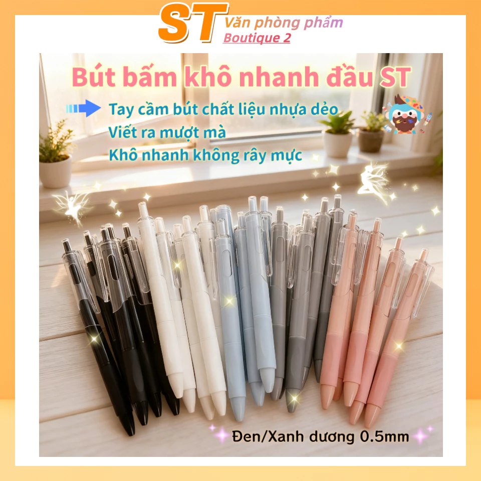 Bút bi bấm Morandi đầu ST, mực khô nhanh, bút ký, bút làm bài tập, dụng cụ học tập và thi cử cho học sinh