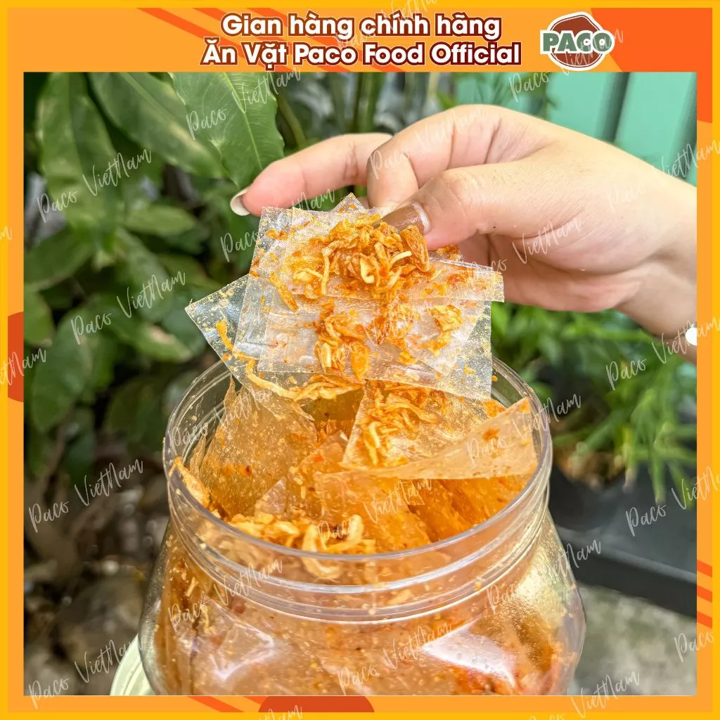 Bánh tráng PACO bánh tráng trộn tỏi ớt hành phi chà bông thơm ngon chuẩn vị túi zip và hủ đựng thực phẩm và đồ uống