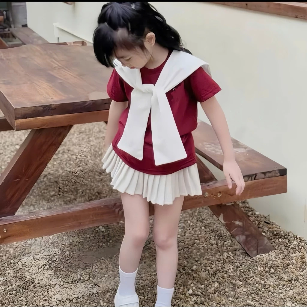 Sét Bộ Váy Xòe + Áo Chất Liệu Vải Thông Hơi Thoáng Mát (Có Khăn ĐI Kèm) Dành Cho Gái Size 9-44kg _ Model: MÂY 4