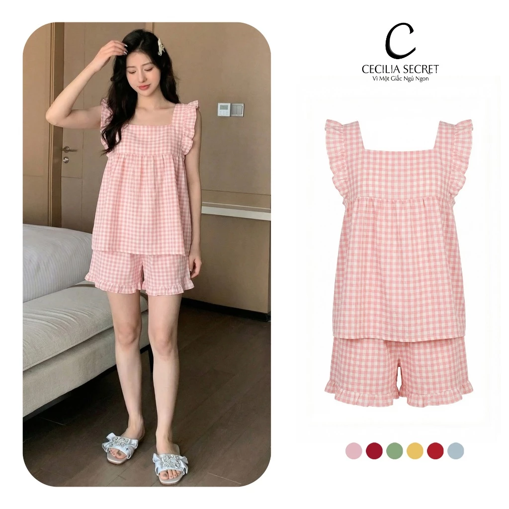Set váy cánh tiên 2 dây cecilia_secret Bộ đồ ngủ mặc ở nhà thoáng mát, dễ thương