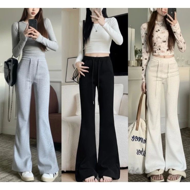 Quần ống loe nữ Naguu, Quần nỉ ống loe chất liệu nỉ 2 da co giãn tôn dáng mặc đi làm đi hoc đi chơi QNL